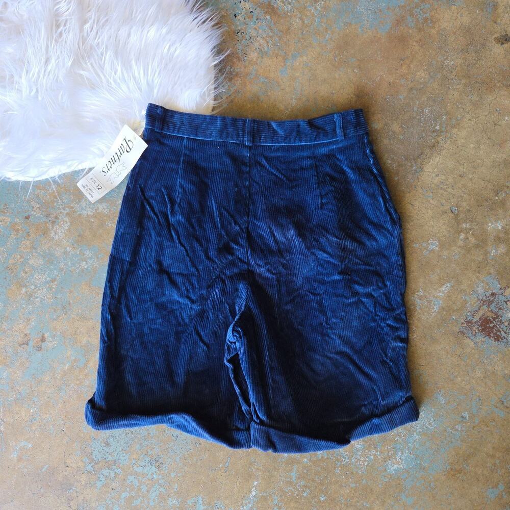 Vintage 80's High Rise Corduroy Shorts Size S M Blue NWT Deadstock Academia - Picture 7 of 7